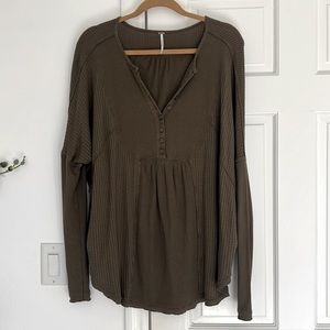 Free People Leo Henley Slouchy Top Green